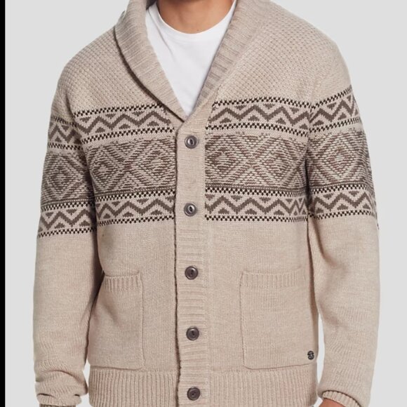 Weatherproof Vintage Men's Jacquard Sherpa Lined Button Down Sweater - Picture 1 of 16
